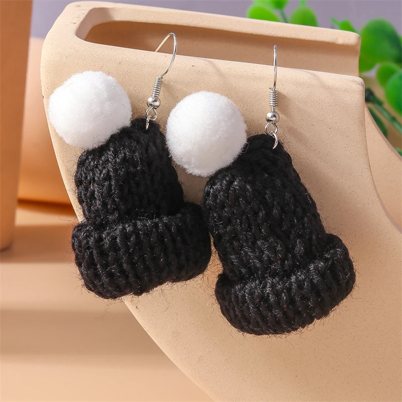 Knitted Bobble Hat Dangly Earrings