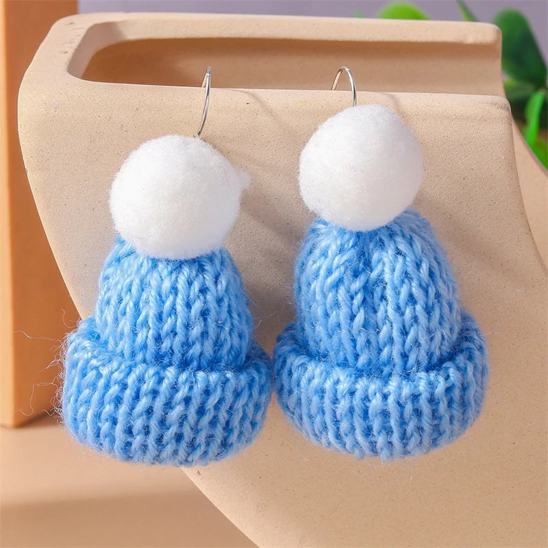 Knitted Bobble Hat Dangly Earrings