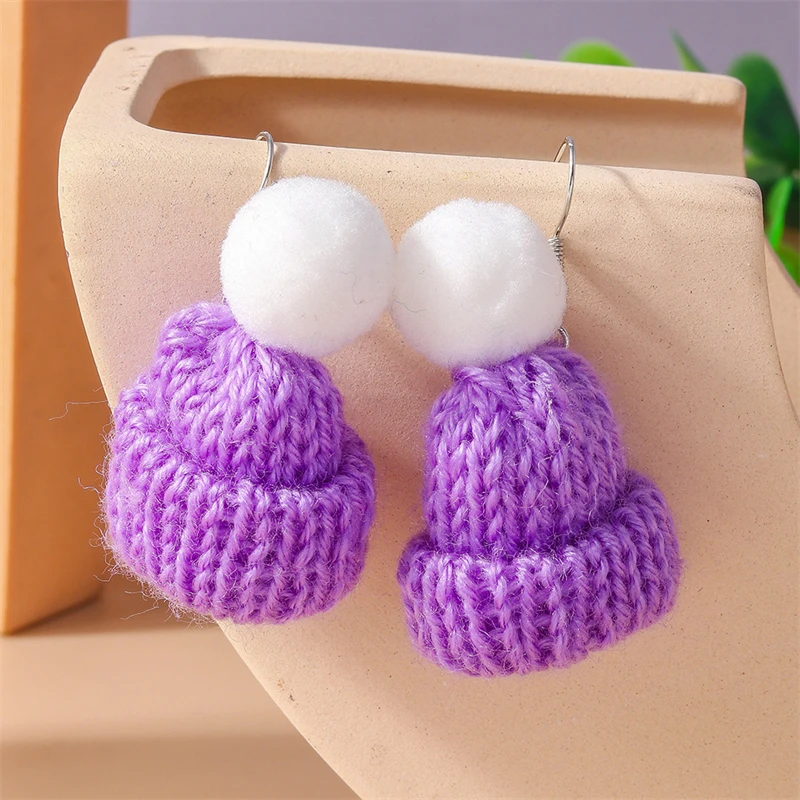 Knitted Bobble Hat Dangly Earrings