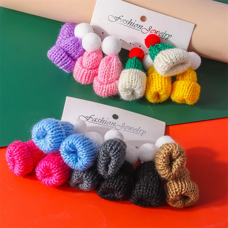 Knitted Bobble Hat Dangly Earrings
