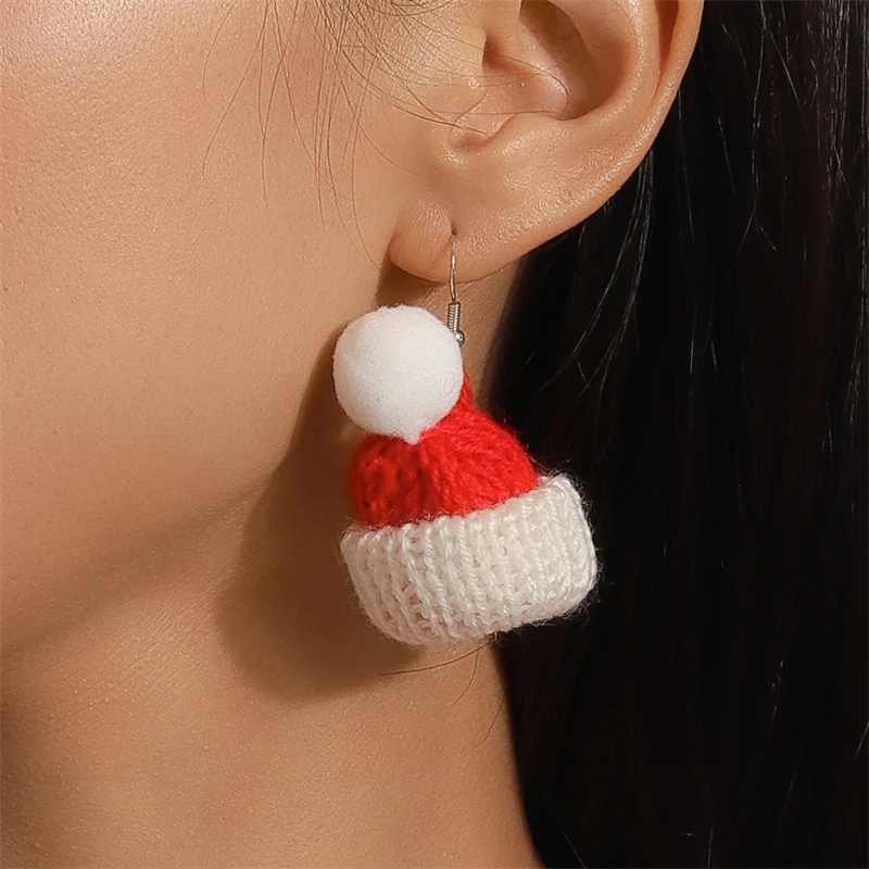 Knitted Bobble Hat Dangly Earrings