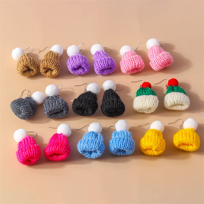 Knitted Bobble Hat Dangly Earrings