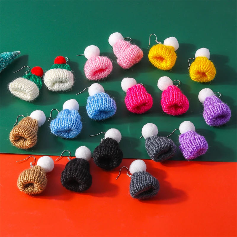 Knitted Bobble Hat Dangly Earrings