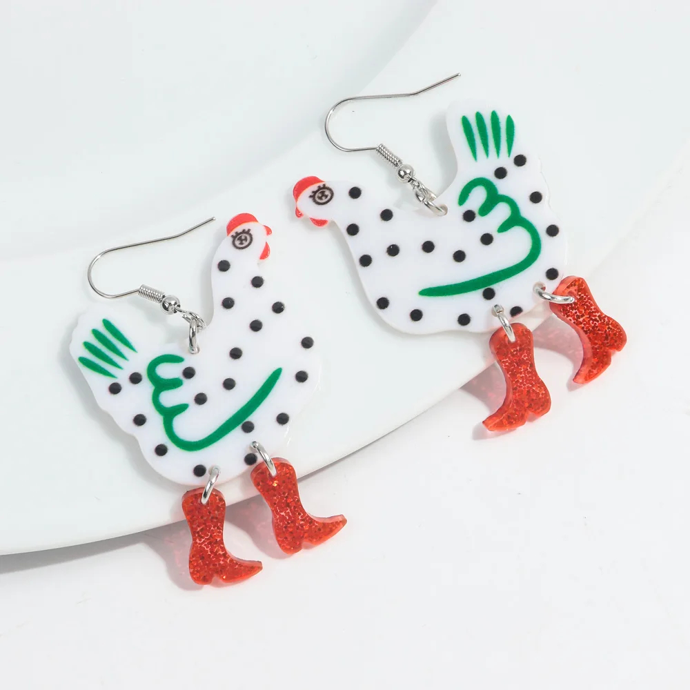 Glitter Boots Chicken Acrylic Earrings