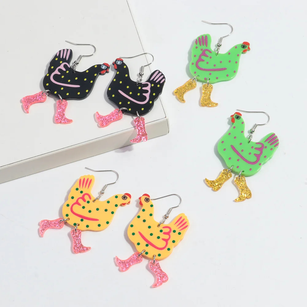 Glitter Boots Chicken Acrylic Earrings