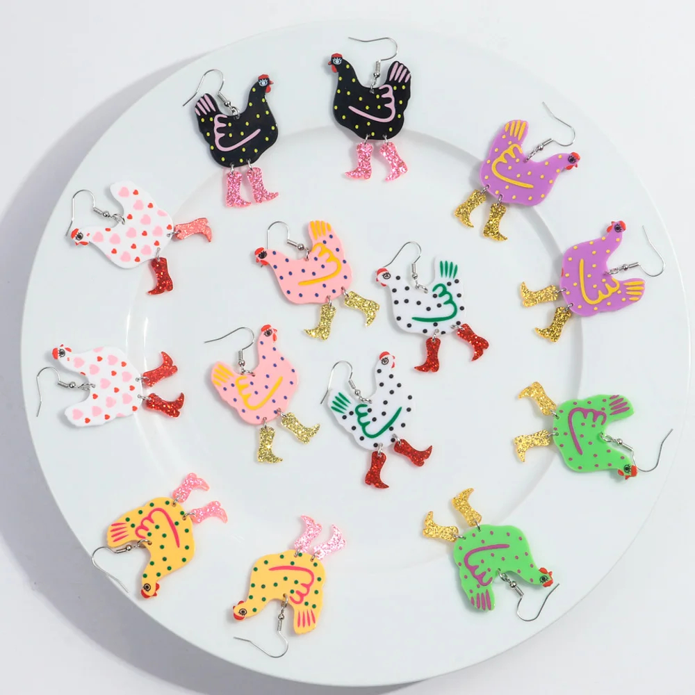 Glitter Boots Chicken Acrylic Earrings