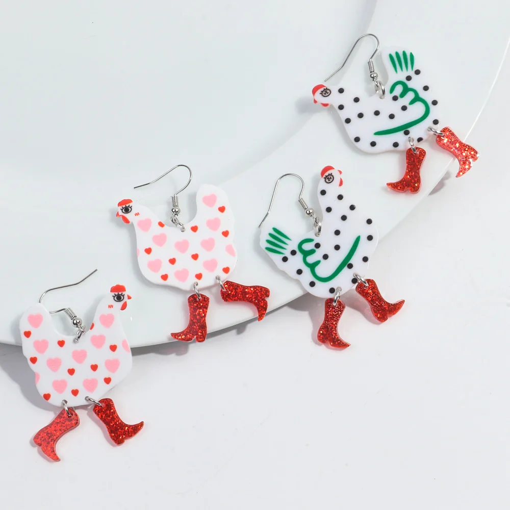 Glitter Boots Chicken Acrylic Earrings