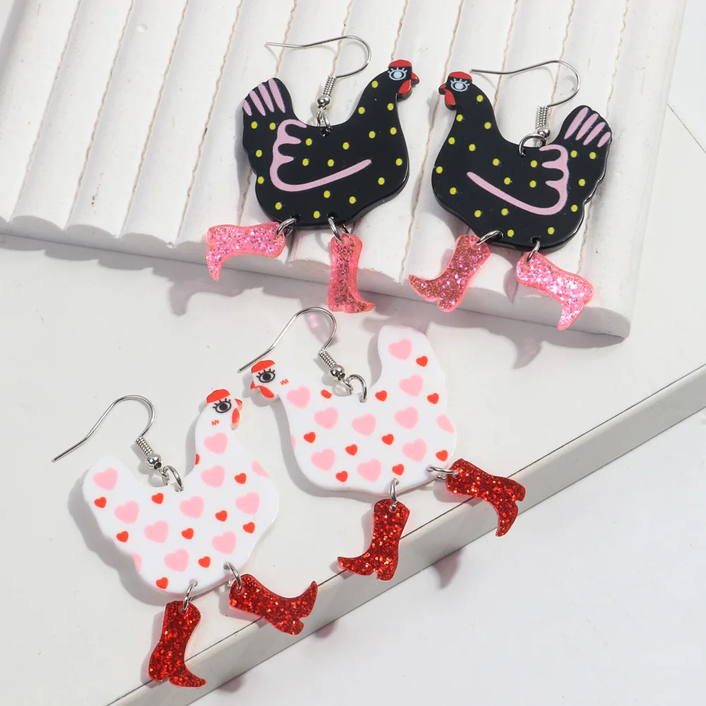 Glitter Boots Chicken Acrylic Earrings