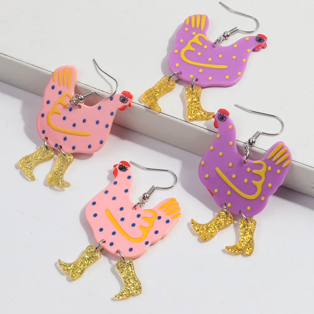 Glitter Boots Chicken Acrylic Earrings