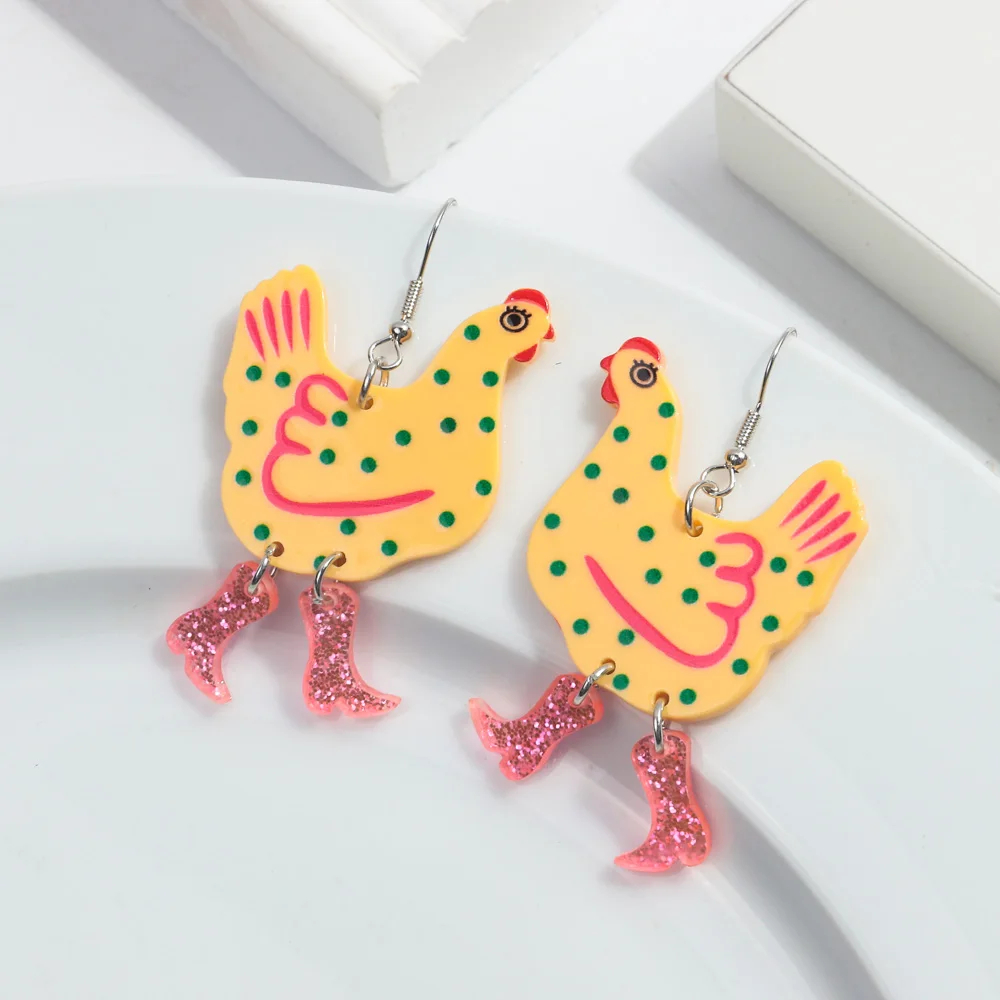 Glitter Boots Chicken Acrylic Earrings