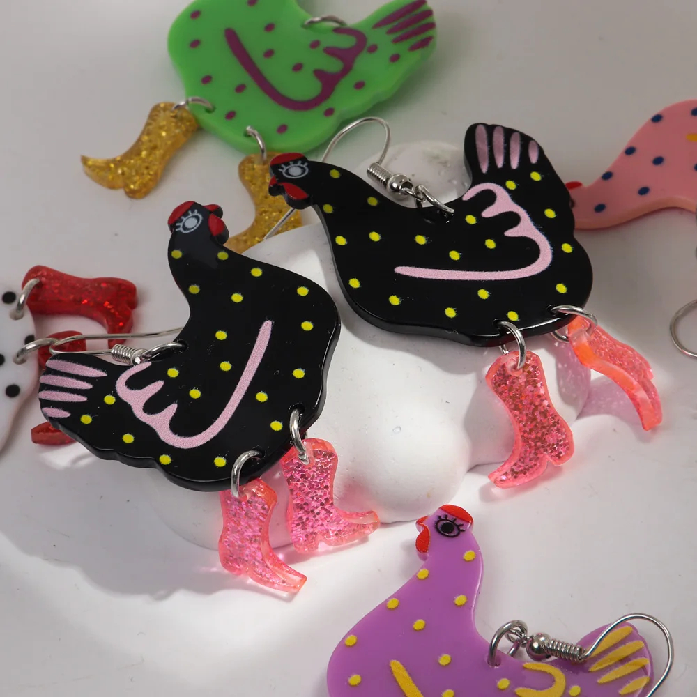 Glitter Boots Chicken Acrylic Earrings