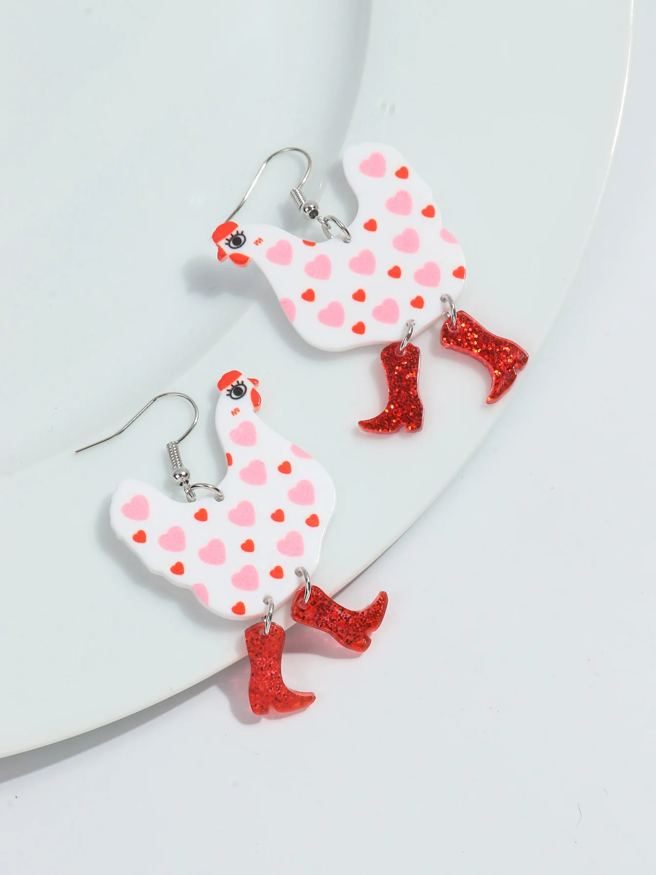 Glitter Boots Chicken Acrylic Earrings