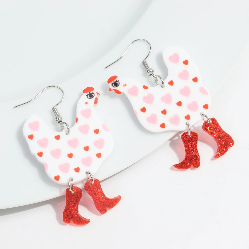 Glitter Boots Chicken Acrylic Earrings