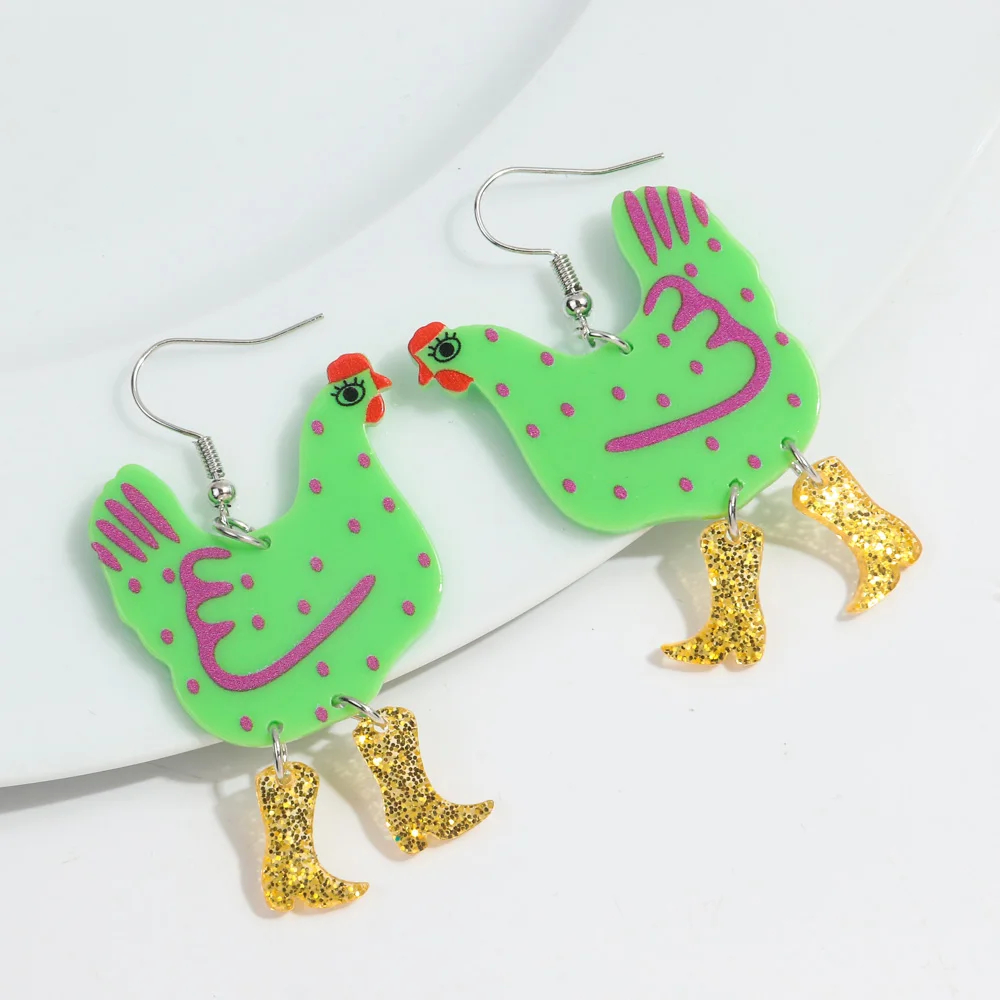 Glitter Boots Chicken Acrylic Earrings