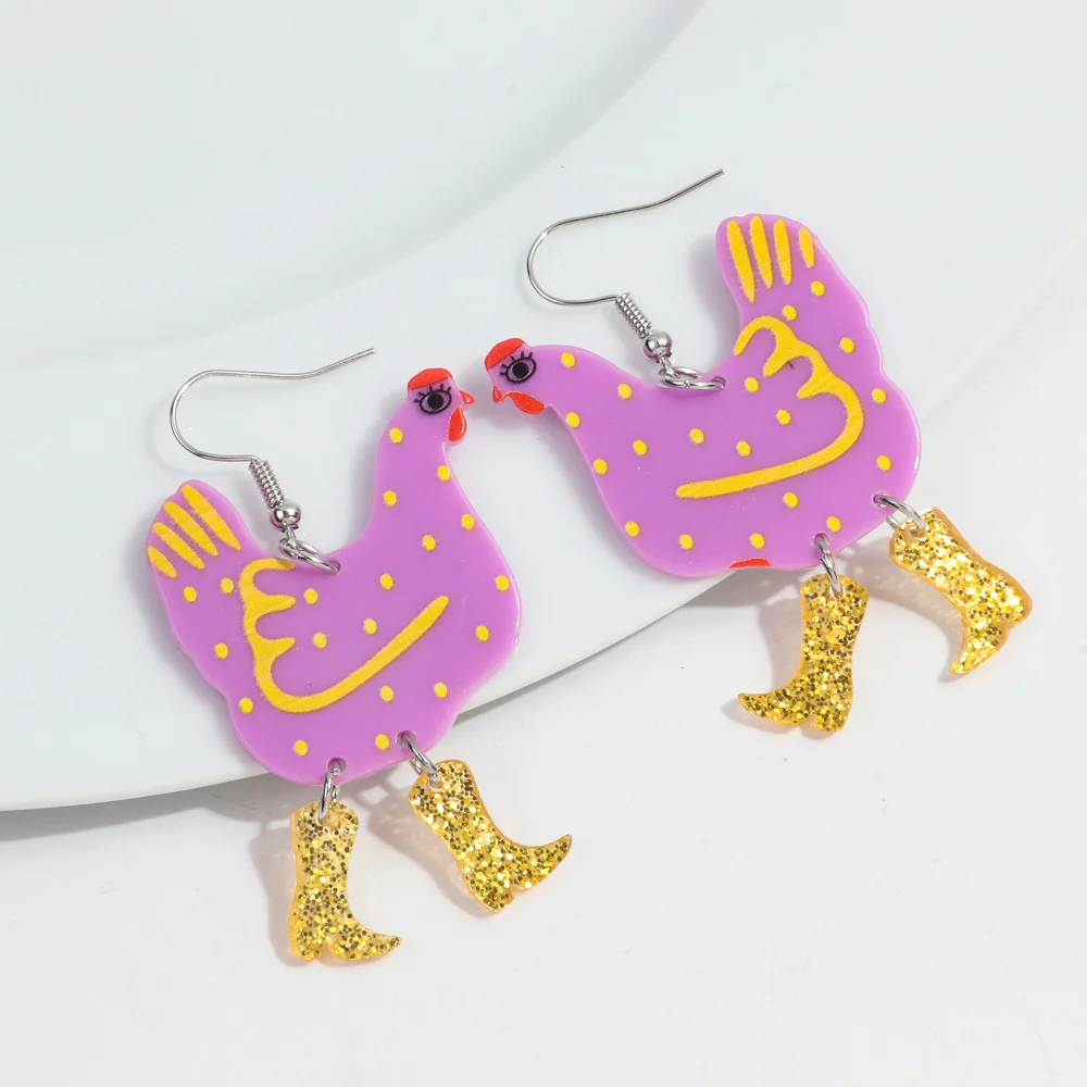 Glitter Boots Chicken Acrylic Earrings