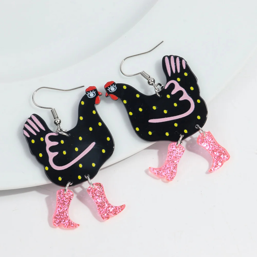 Glitter Boots Chicken Acrylic Earrings