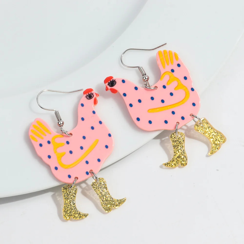 Glitter Boots Chicken Acrylic Earrings