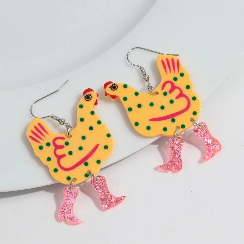 Glitter Boots Chicken Acrylic Earrings