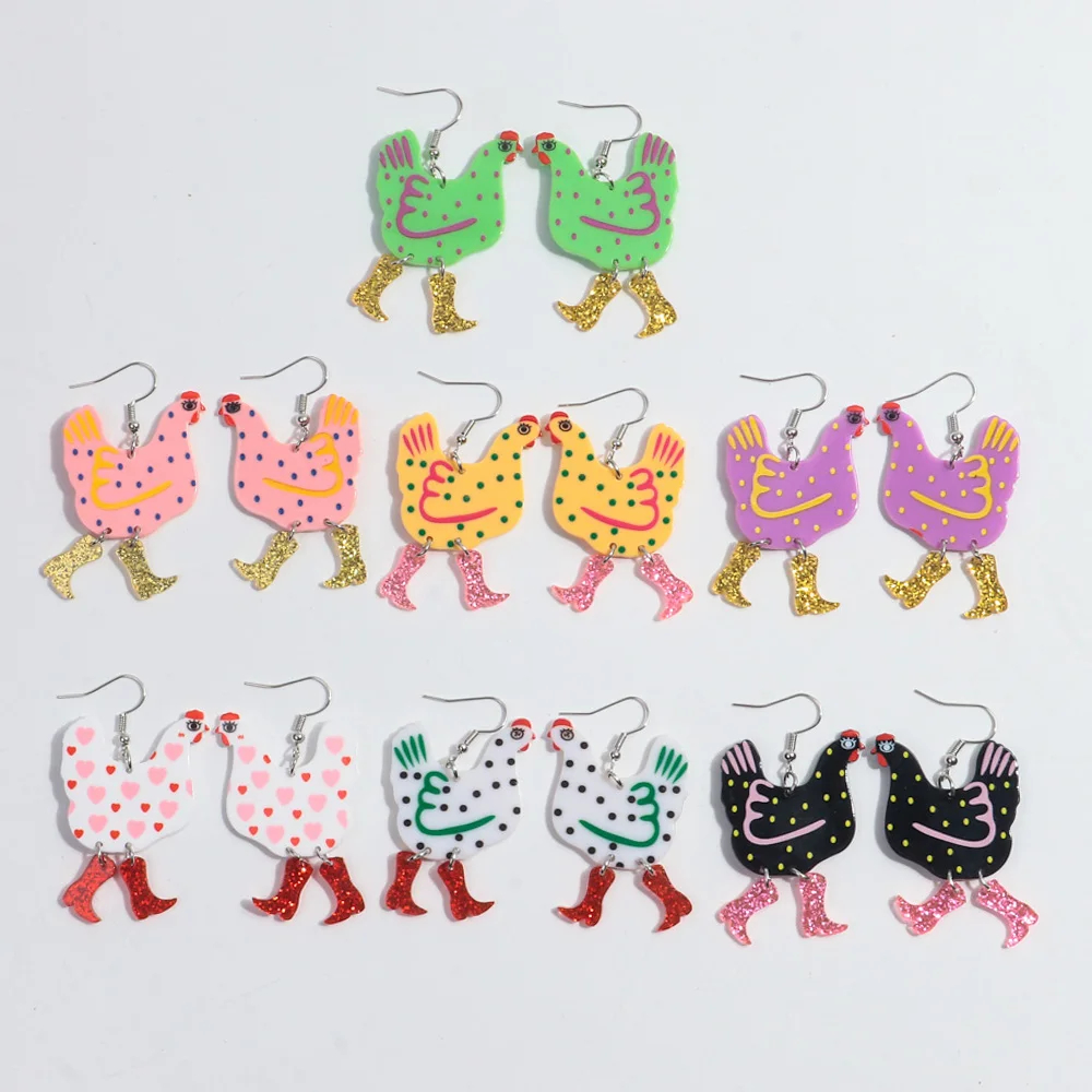 Glitter Boots Chicken Acrylic Earrings