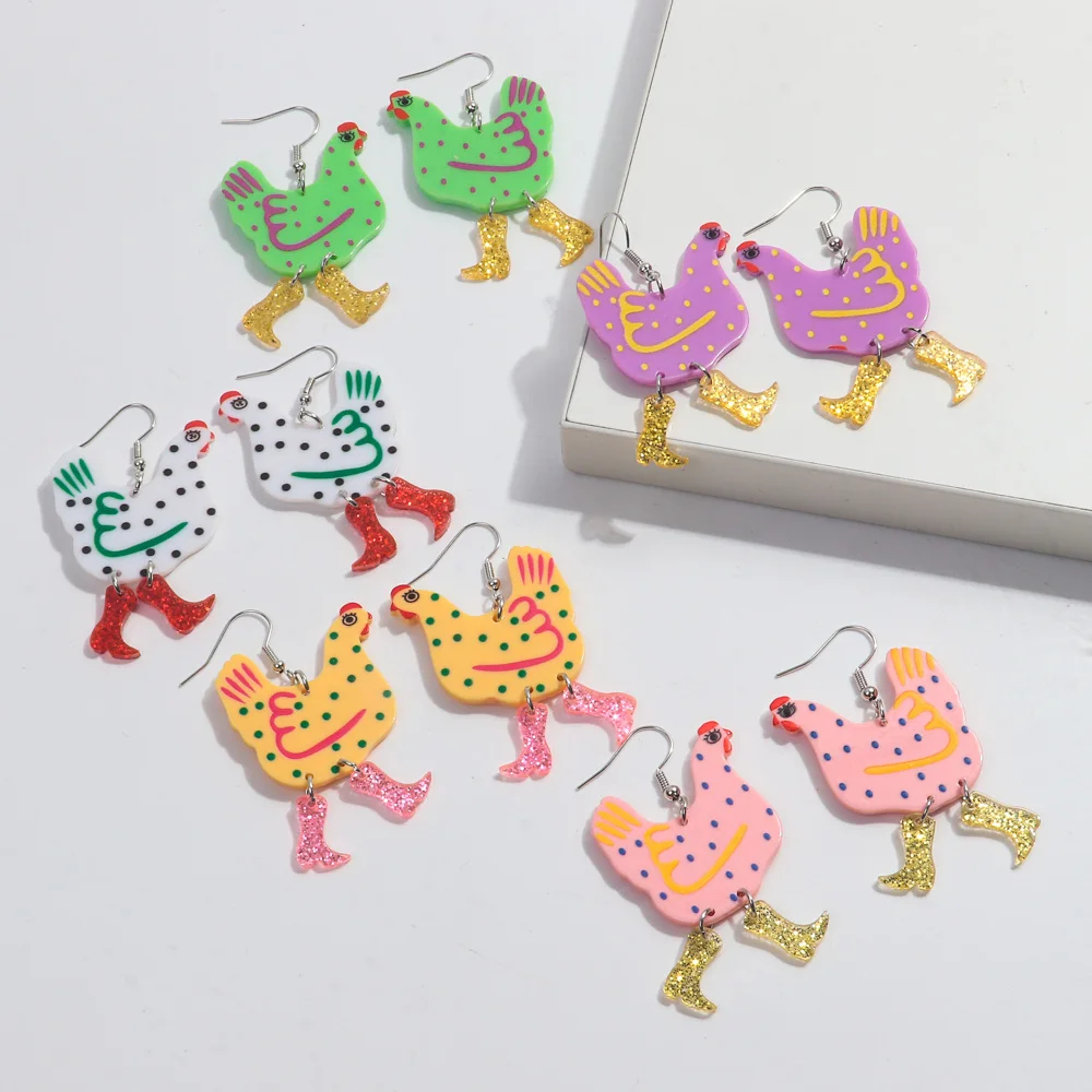 Glitter Boots Chicken Acrylic Earrings