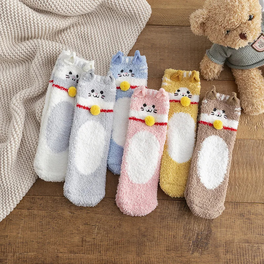 Fuzzy Kitty Cat Crew Socks (6 Colours) - Ice Cream Cake