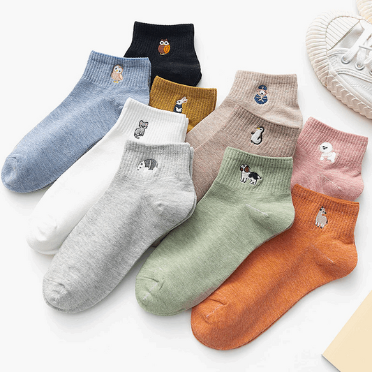 Animal Embroidery Ankle Socks (10 Designs)
