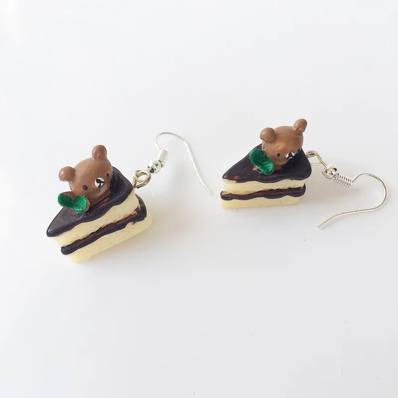 Fashion Cute Funny Chocolate Cake Drop Earrings For Women Girl Geometric Food Shape Donuts Cookies Dangle Earrings Party Jewelry - Ice Cream Cake