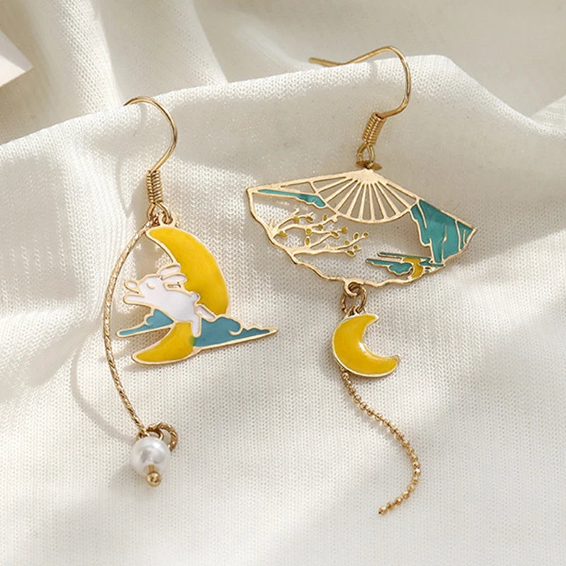 Korean Style Flower Cute Animal Dangle Earrings For Women Moon Stars Kitten Rabbit Balloon Asymmetric Earring Party Jewelry Gift - Ice Cream Cake