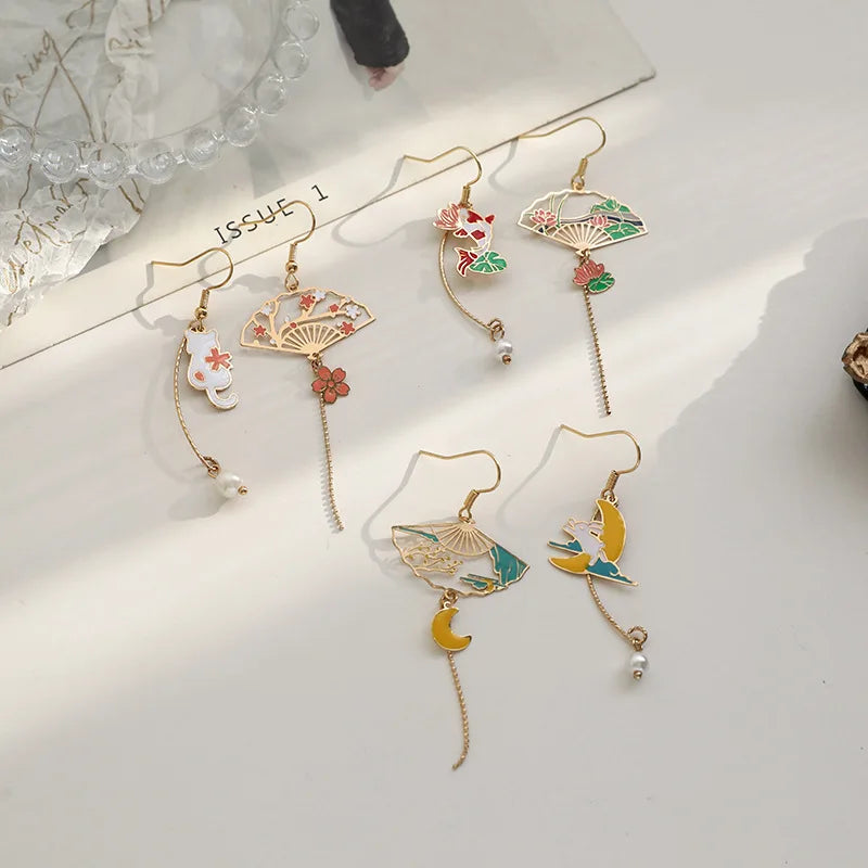 Korean Style Flower Cute Animal Dangle Earrings For Women Moon Stars Kitten Rabbit Balloon Asymmetric Earring Party Jewelry Gift - Ice Cream Cake