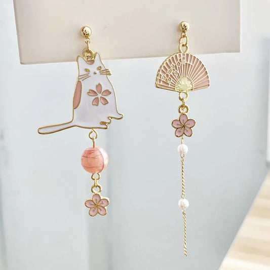 Korean Style Flower Cute Animal Dangle Earrings For Women Moon Stars Kitten Rabbit Balloon Asymmetric Earring Party Jewelry Gift - Ice Cream Cake