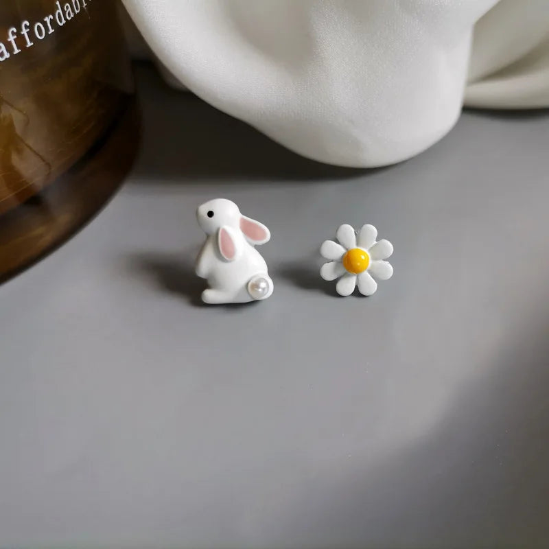 Korean Style Flower Cute Animal Dangle Earrings For Women Moon Stars Kitten Rabbit Balloon Asymmetric Earring Party Jewelry Gift - Ice Cream Cake