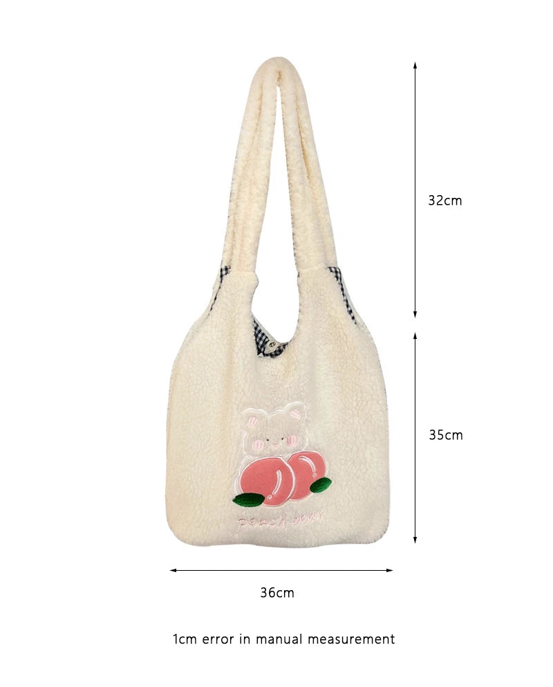 Teddy Fur Character Embroidery Tote Bag