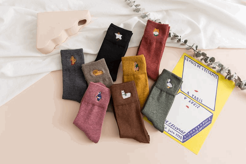 Animal Embroidery Ankle Socks (8 Designs)