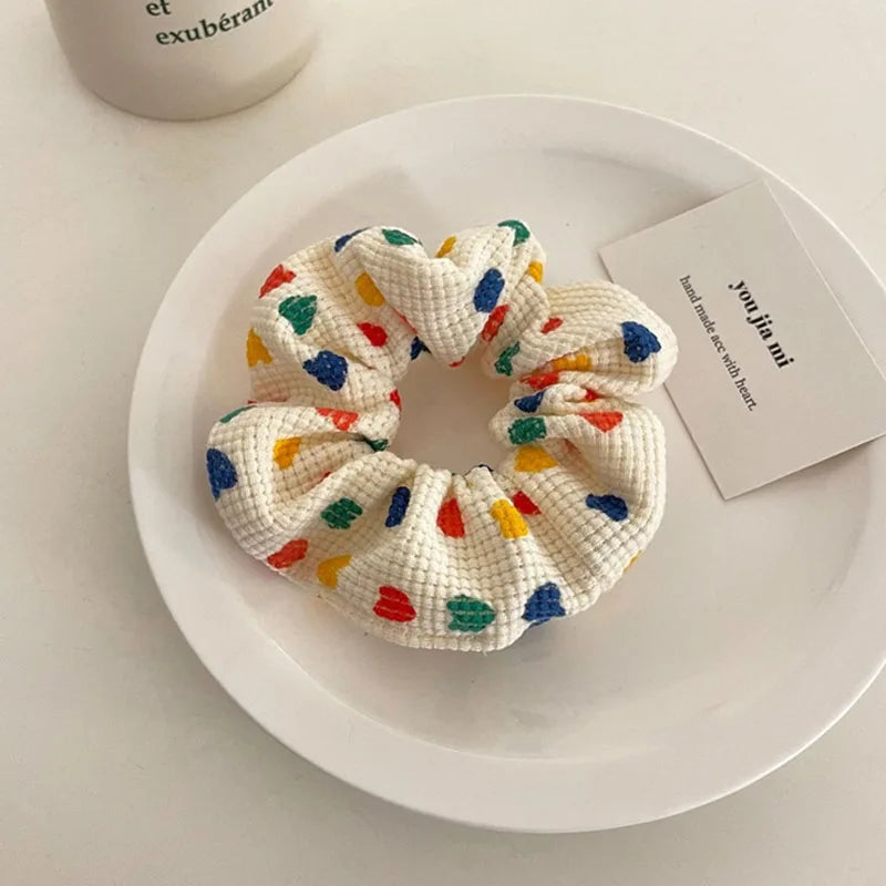 Waffle Knit Heart Pattern Scrunchie