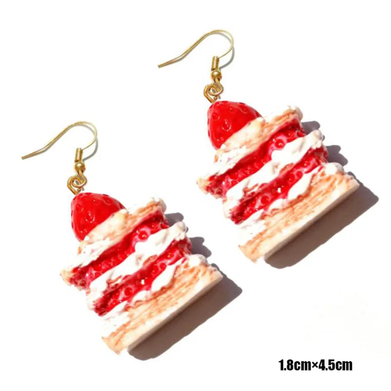 Fashion Cute Funny Chocolate Cake Drop Earrings For Women Girl Geometric Food Shape Donuts Cookies Dangle Earrings Party Jewelry - Ice Cream Cake