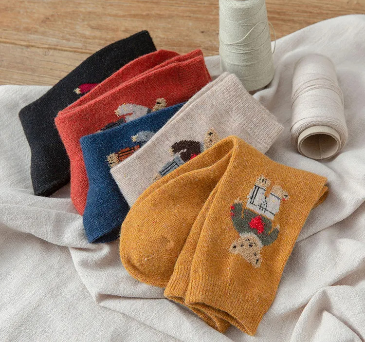 Fuzzy Heart Sweater Teddy Bear Ankle Socks (5 Colours)