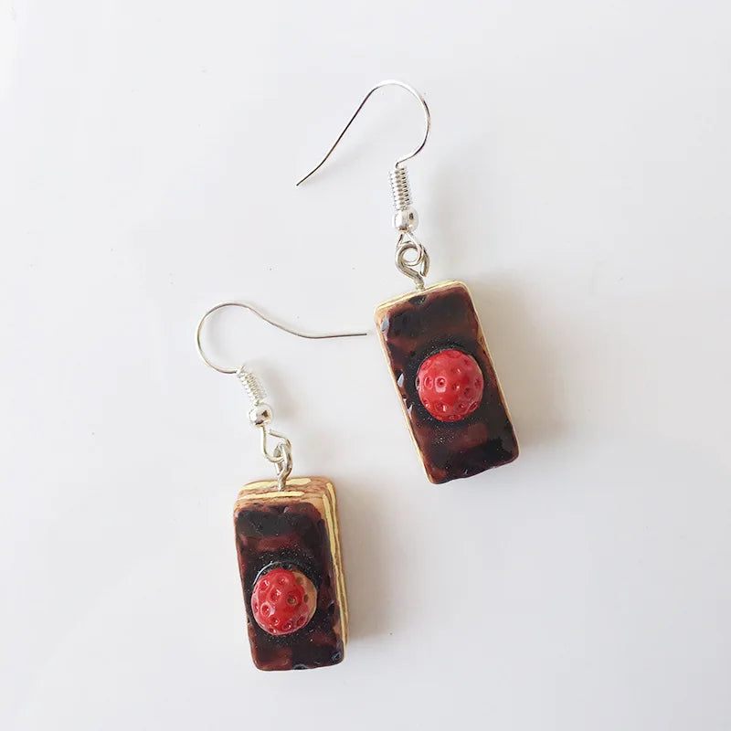 Fashion Cute Funny Chocolate Cake Drop Earrings For Women Girl Geometric Food Shape Donuts Cookies Dangle Earrings Party Jewelry - Ice Cream Cake