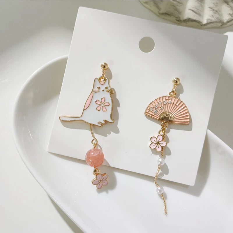 Korean Style Flower Cute Animal Dangle Earrings For Women Moon Stars Kitten Rabbit Balloon Asymmetric Earring Party Jewelry Gift - Ice Cream Cake