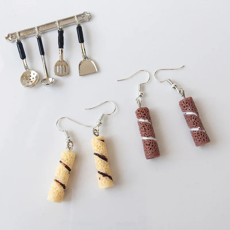 Fashion Cute Funny Chocolate Cake Drop Earrings For Women Girl Geometric Food Shape Donuts Cookies Dangle Earrings Party Jewelry - Ice Cream Cake