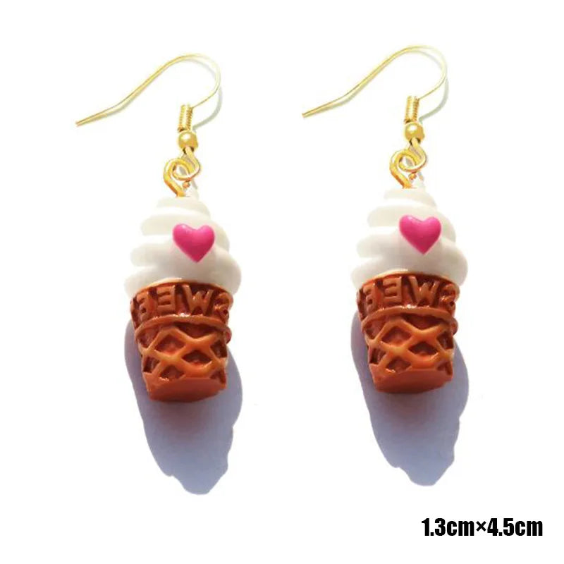 Fashion Cute Funny Chocolate Cake Drop Earrings For Women Girl Geometric Food Shape Donuts Cookies Dangle Earrings Party Jewelry - Ice Cream Cake