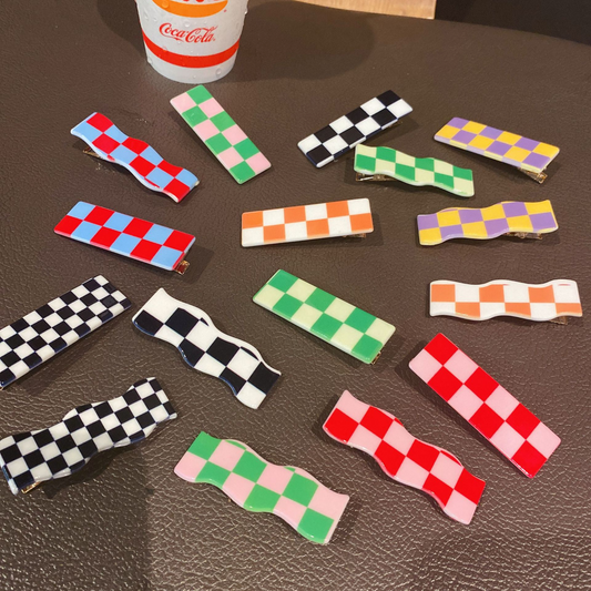 Glossy Checkerboard Hair Clip (8 Colours)
