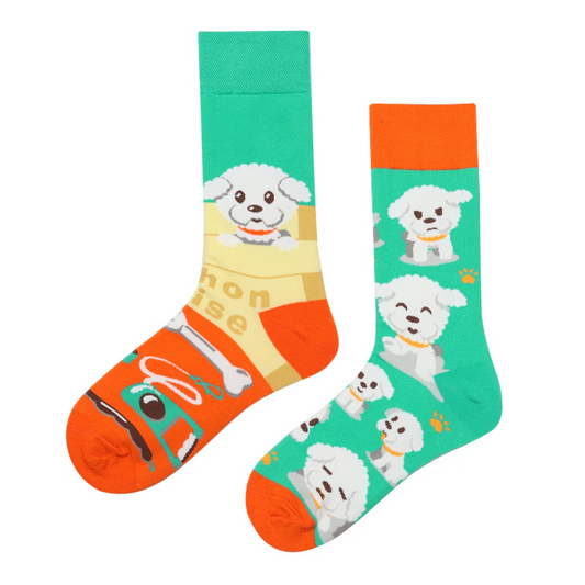 Mismatched Crew Socks: Bichon Frise