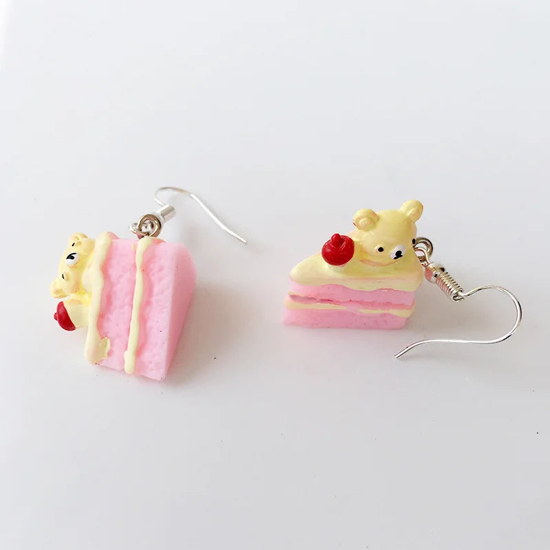 Fashion Cute Funny Chocolate Cake Drop Earrings For Women Girl Geometric Food Shape Donuts Cookies Dangle Earrings Party Jewelry - Ice Cream Cake