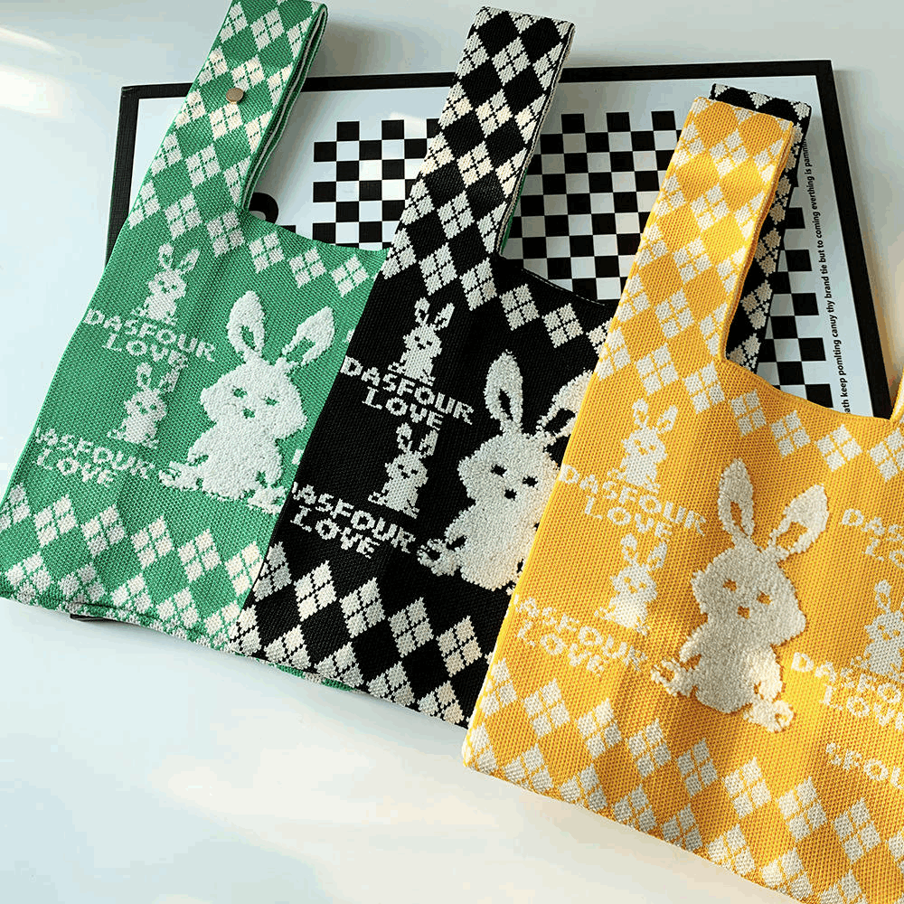 Argyle Bunny Knitted Mini Lunch Tote (5 Colours)