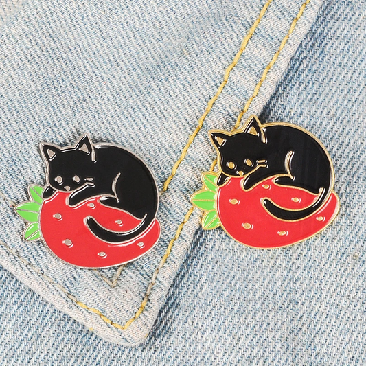 Strawberry Cat Enamel Pin