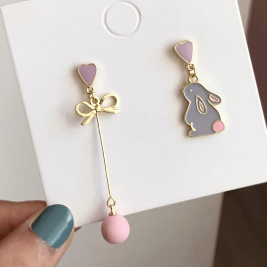 Korean Style Flower Cute Animal Dangle Earrings For Women Moon Stars Kitten Rabbit Balloon Asymmetric Earring Party Jewelry Gift - Ice Cream Cake
