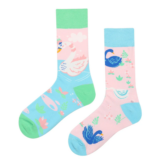 Mismatched Crew Socks: Swans