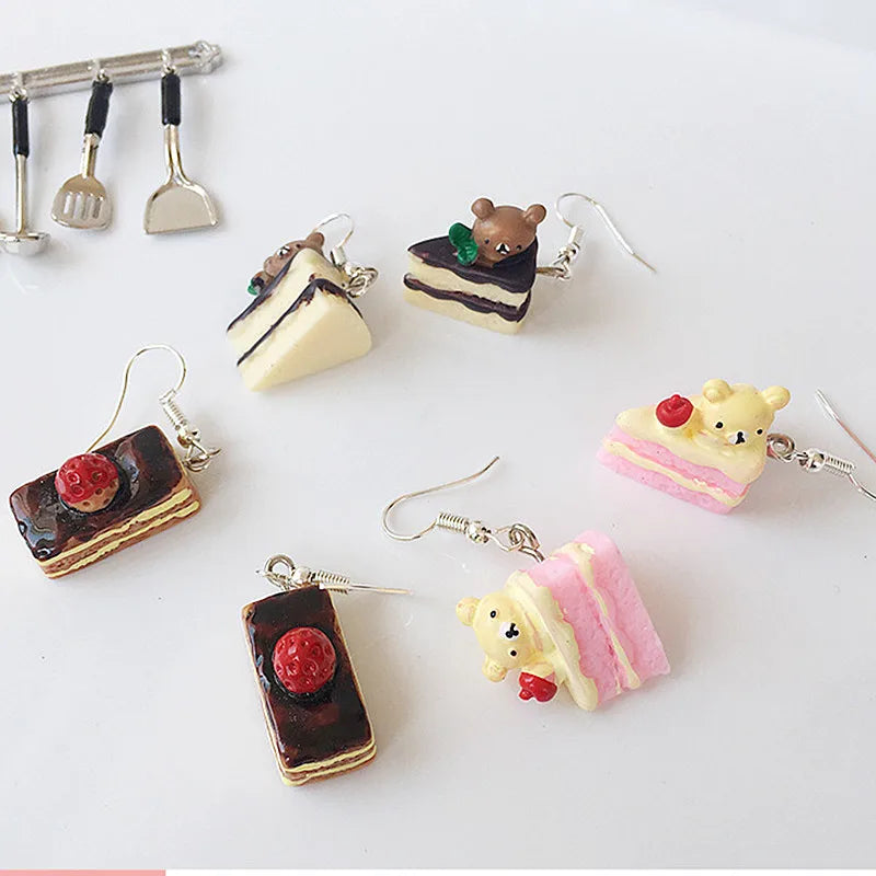 Fashion Cute Funny Chocolate Cake Drop Earrings For Women Girl Geometric Food Shape Donuts Cookies Dangle Earrings Party Jewelry - Ice Cream Cake