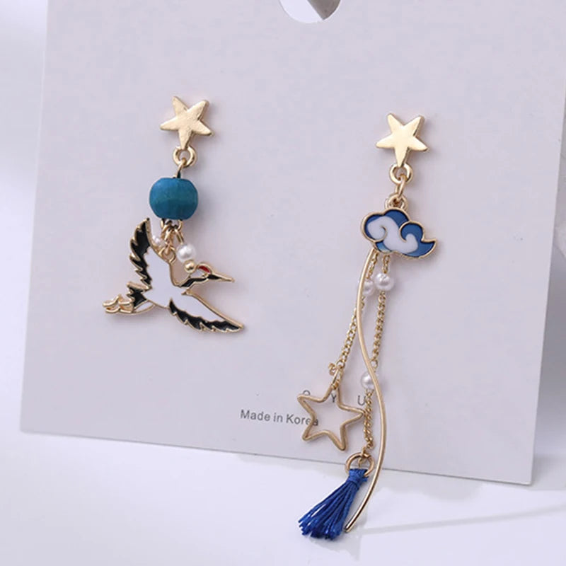 Korean Style Flower Cute Animal Dangle Earrings For Women Moon Stars Kitten Rabbit Balloon Asymmetric Earring Party Jewelry Gift - Ice Cream Cake