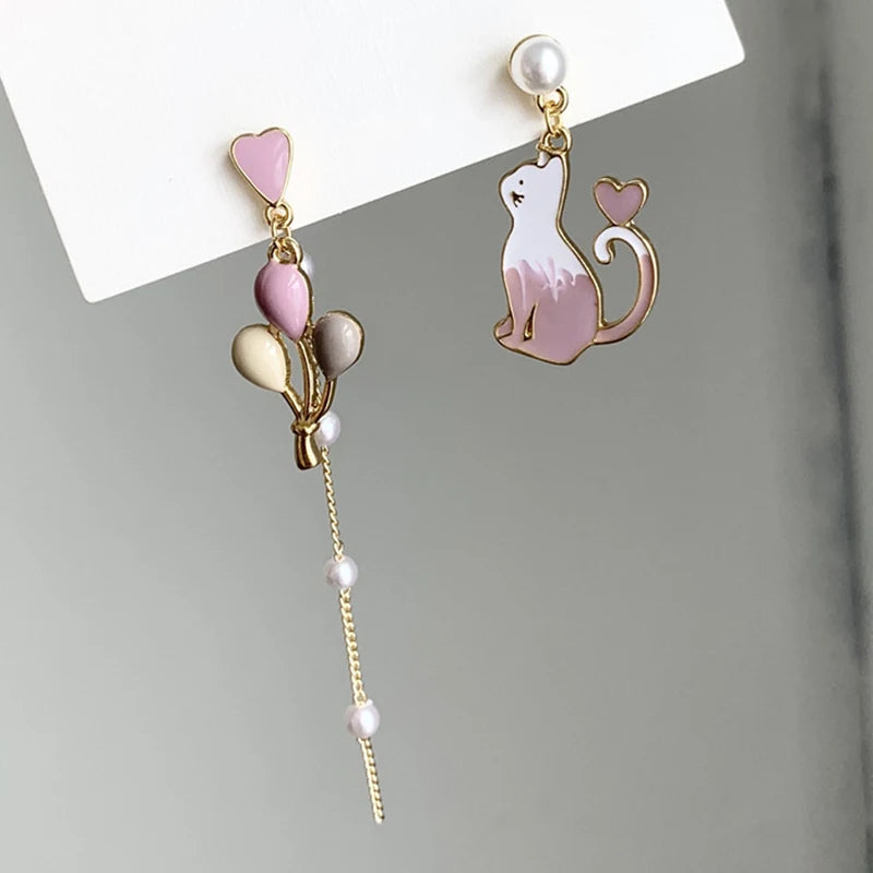 Korean Style Flower Cute Animal Dangle Earrings For Women Moon Stars Kitten Rabbit Balloon Asymmetric Earring Party Jewelry Gift - Ice Cream Cake